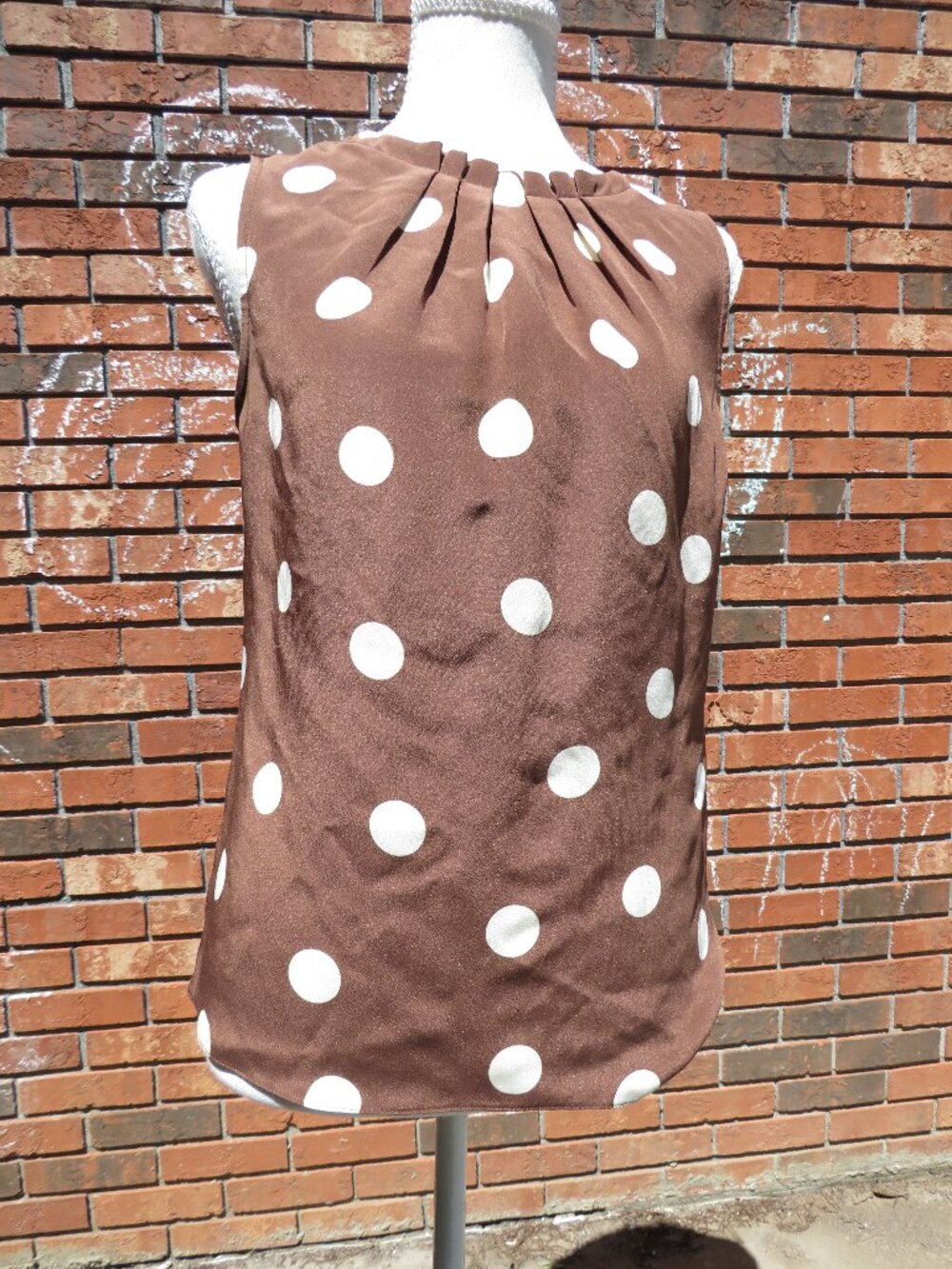 Vintage‑Inspired 100% Silk Polka Dot Sleeveless Dress – Brown & White Retro Dot